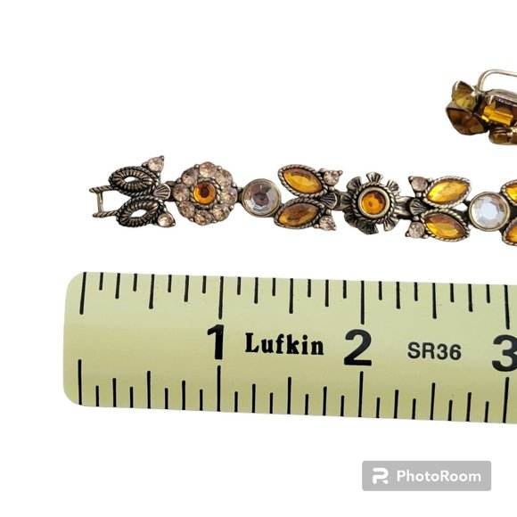 Vintage Heirloom Golden Sunflower Gemstone Bracelet and Screw-back Earrings Set - Picture 6 of 7